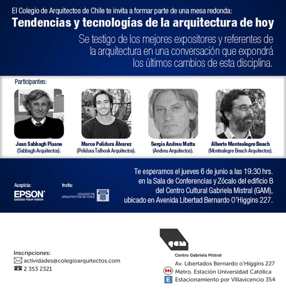 Mesa Redonda: Tendencias y tecnologías de la Arquitectura de hoy / GAM Santiago - Imagen Principal