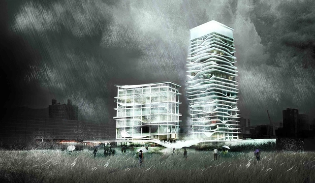 KAMJZ propone torres que amortiguan el efecto sísmico a través del agua - Centro Cultural