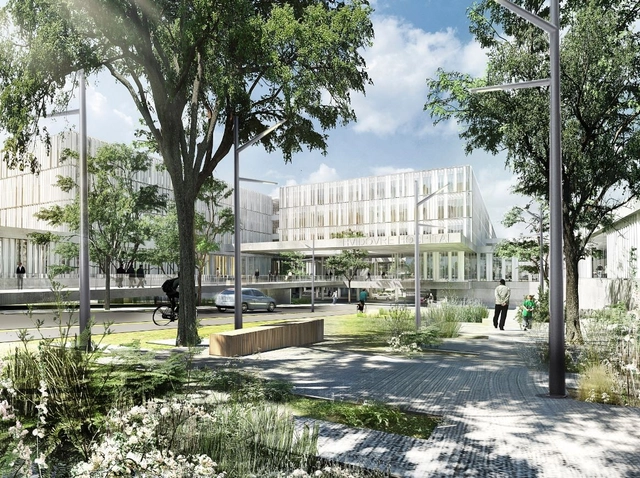 New Hospital Hvidovre Extension Winning Proposal / Schmidt Hammer Lassen Architects + Aarhus Arkitekterne - Hospital , Garden, Facade