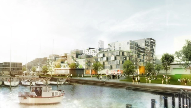 'Canal Houses’: Aarhus Harbour Housing Project Winning Proposal / ADEPT + Luplau Poulsen - Housing, Facade, Coast, Cityscape