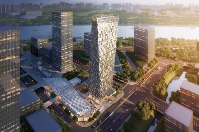 Xuhui Binjian Media City 188S-G-1 Tower and Podium Winning Proposal / Aedas - Skyscrapers, Facade, Cityscape