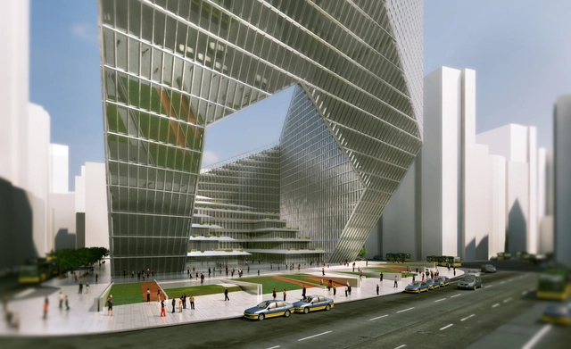 Proposta Vencedora para Torre de Uso Misto em Pequim / DOS Architects - Arquitetura De Uso Misto