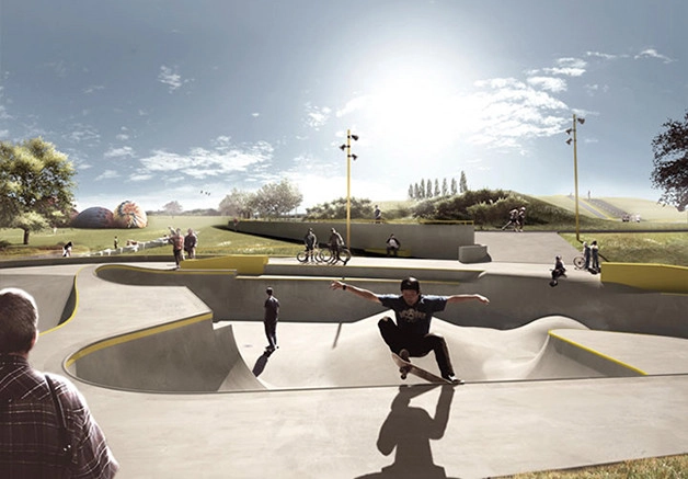 Pistas de skate que agem como contenção contra inundações - Imagem de Destaque