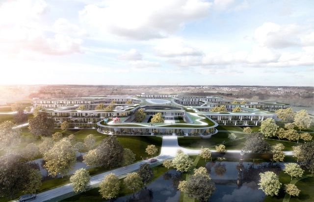 Nyt Hospital Nordsjælland Shortlisted Proposal / BIG - Hospital , Garden, Facade, Cityscape