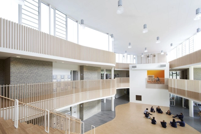 International School Ikast Brande / C.F. Møller - Schools , Facade, Handrail, Stairs, Chair