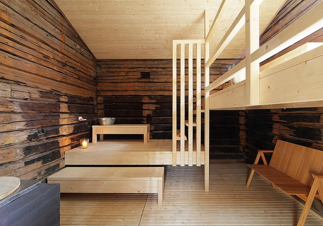 Sauna Tonttu / OOPEAA - Sauna, Beam, Facade, Handrail