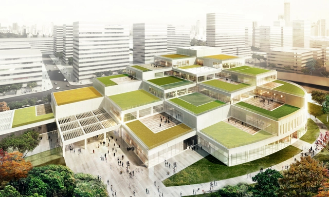 schmidt hammer lassen Designs Cultural Hub for Ningbo’s Labour Union - Cultural Center, Facade, Cityscape