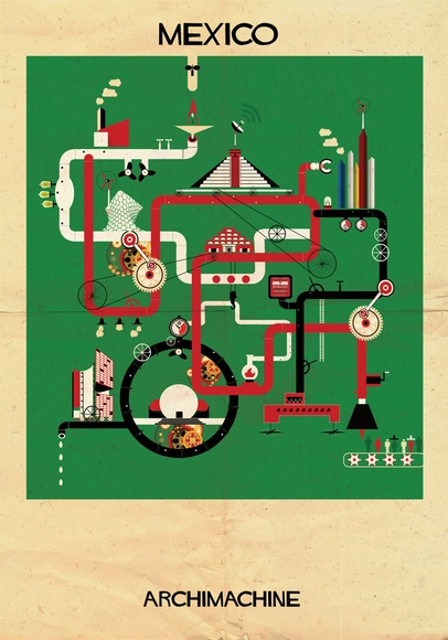 ARCHIMACHINE: 17 Países Ilustrados como Máquinas Arquitectónicas - Imagen Principal