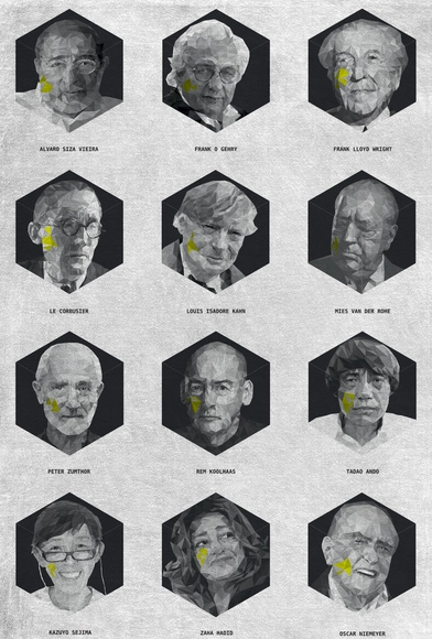 Arte y Arquitectura: CARA, una serie de arquitectos ilustrados con la técnica de la triangulación - Arte Y Arquitectura
