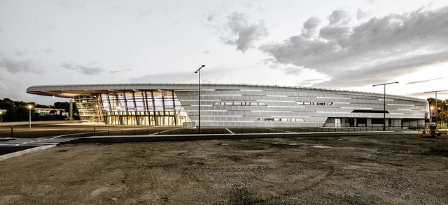 Azur Arena / Auer Weber - Sports Architecture, Facade, Fence