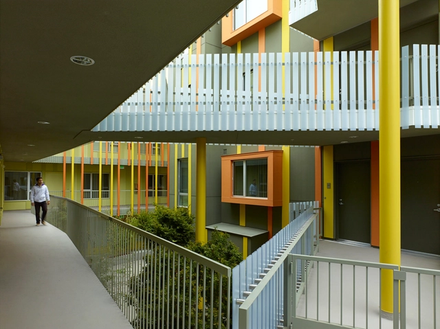 2802 Pico Housing / Moore Ruble Yudell - Housing, Fence, Facade, Stairs, Handrail, Balcony