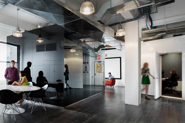 The Room at Technicolor Postworks / Rafi Segal Architecture - Offices Interiors, Door, Lighting, Table, Chair