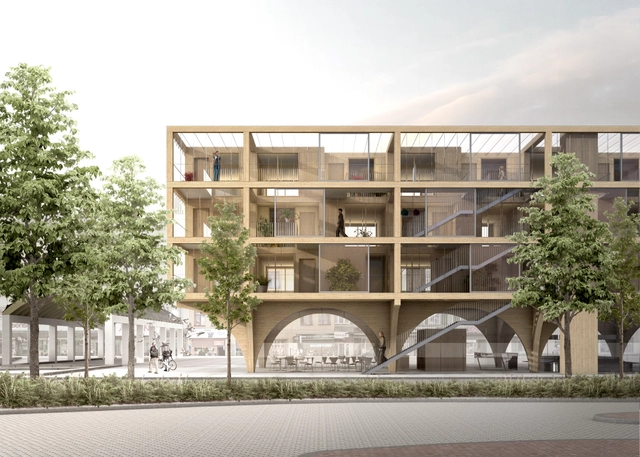 Segundo lugar no concurso de projeto para um edifício híbrido na Suécia / JAJA Architects - Mercado