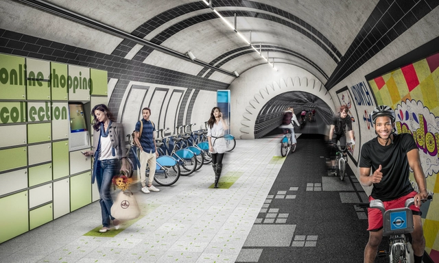 London Underline: Gensler propõe rede de transporte subterrâneo para pedestres e ciclistas em Londres - Imagem de Destaque