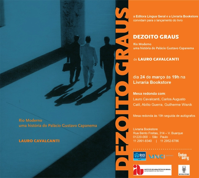 Lançamento do livro “Dezoito Graus – Rio moderno, uma história do Palácio Gustavo Capanema” na livraria Bookstore em SP - Imagem de Destaque