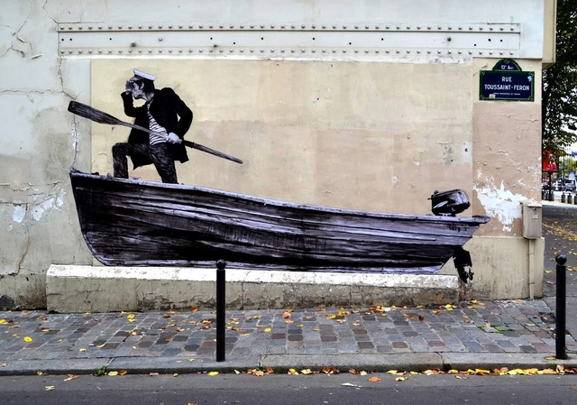 French Artist Levalet Inks Imaginary Scenes onto Parisian Buildings - Featured Image