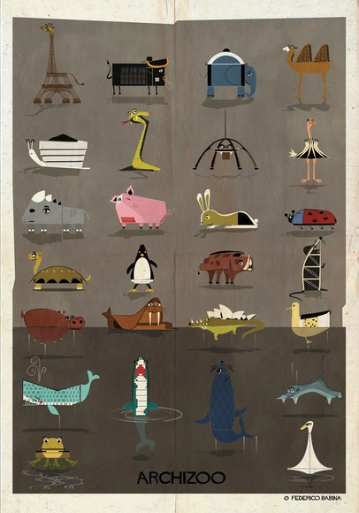 ARCHIZOO: Animais ilustrados a partir de formas arquitetônicas, por Federico Babina - Imagem de Destaque