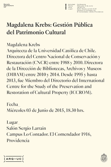 Conferencia Magdalena Krebs: gestión pública del patrimonio cultural / Chile - Imagen Principal