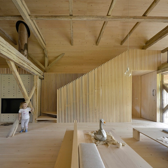 Alpine Barn Apartment / OFIS Architects - Renovation, Beam, Facade, Table