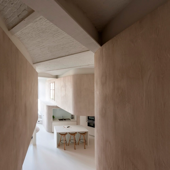 Loft M / Graux & Baeyens Architects - Apartment Interiors, Bedroom, Beam, Arch, Table, Chair, Bed