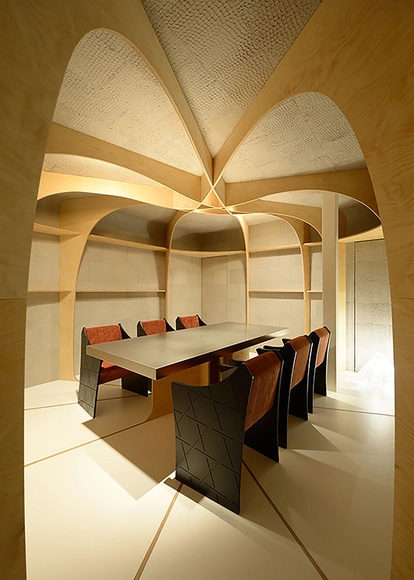 YOC Restaurant  / GENETO - Renovation, Arch, Arcade, Table, Chair