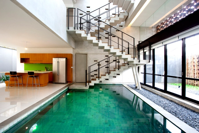 Breathing House / Atelier Riri - Houses, Stairs, Handrail, Facade, Beam, Table, Lighting, Chair, Bench