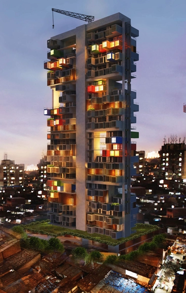 GA propõe arranha-céu de containers para favela em Mumbai - Arranha Céu