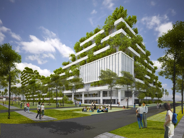 Vo Trong Nghia diseña una “montaña boscosa” para el nuevo edificio de la Universidad FPT en Ho Chi Minh City - Imagen Principal