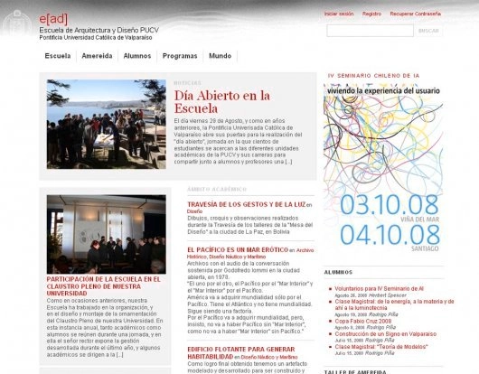 Sitio Web de la Escuela de Arquitectura y Diseño de la PUCV - Imagen Principal