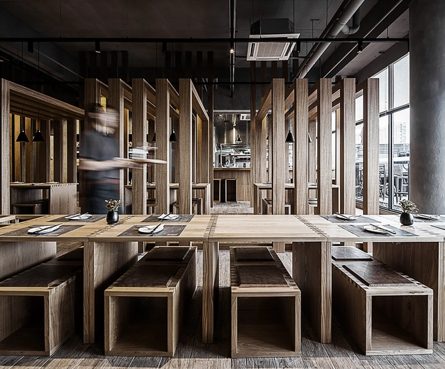 Fun. Noodle Bar / Fanbo Zeng - Interior Design, Beam, Column, Table, Chair