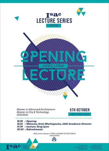 Inauguración IAAC Lecture Series 2015/16: Greg Lynn - Imagen Principal