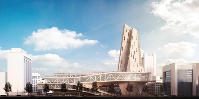 Parsa Khalili and ATELIERPAP Propose Public Plazas and Open Plans for The Busan Hub of Creative Economy  - Facade, Arch, Cityscape