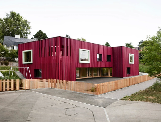 Double Pre-School Facility / Singer Baenziger Architects - Kindergarten, Facade, Fence