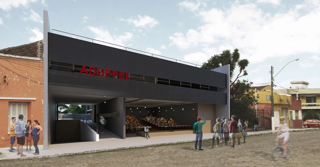Primeiro Lugar no concurso para a Nova Sede da ADUFPel, por Desterro Arquitetos - Fachada