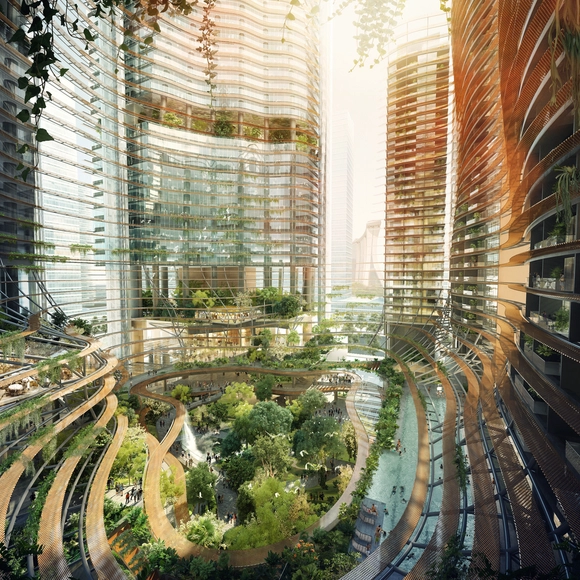 Gustafson Porter e Ingenhoven divulgam projeto de edifício "montanhoso" em Singapura - Arranha Céu
