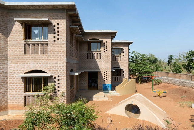 Yellow Train School / Biome Environmental Solutions - Schools , Garden, Facade, Door, Handrail