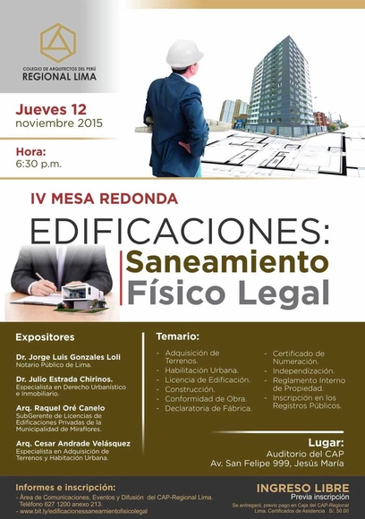 IV Mesa Redonda "Edificaciones: Saneamiento Físico Legal" - Imagen Principal