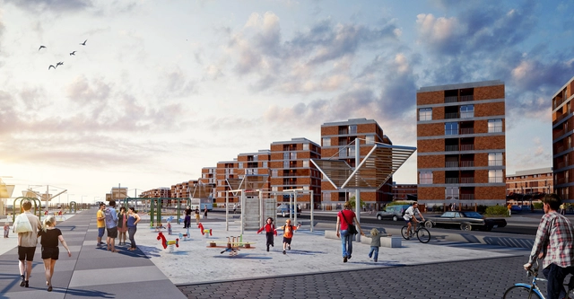 Segundo lugar profesional en nuevo plan maestro urbano habitacional en Alto Hospicio - Vivienda Social, Fachada, Urbano
