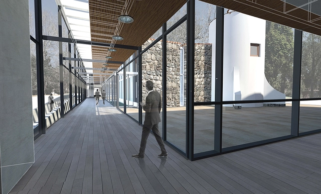 Angelini + Alfaro + Rojas, primera mención en concurso Edificio Consistorial de Papudo - Ayuntamiento, Fachada, Barandas