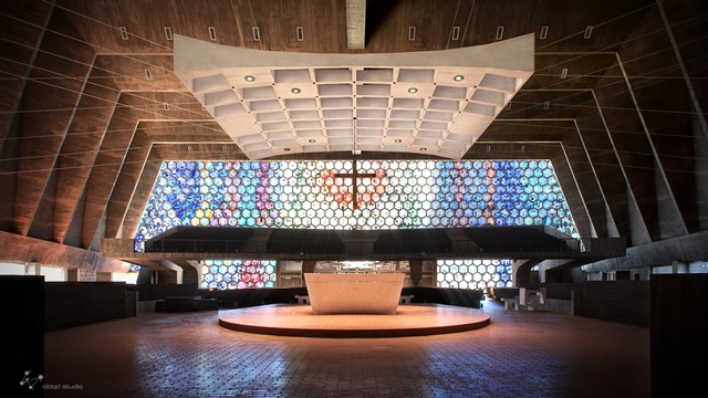 Recreación virtual de St. John's Abbey Church de Marcel Breuer - Imagen Principal