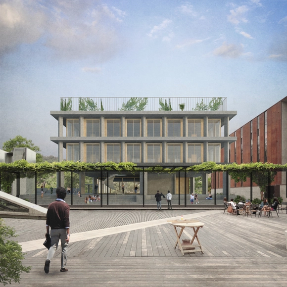 Amunátegui Valdés Arquitectos + Plan Común, mención honrosa en concurso del futuro edificio FADEU-CMPC - Universidad, Fachada, Bancas