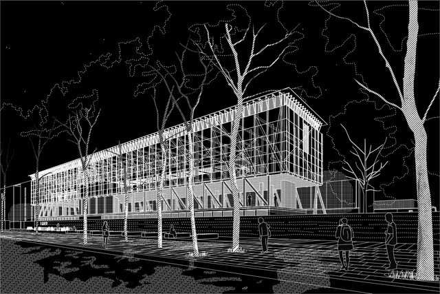 Construcción del espacio negativo / Beals Lyon Arquitectos - Universidad, Fachada