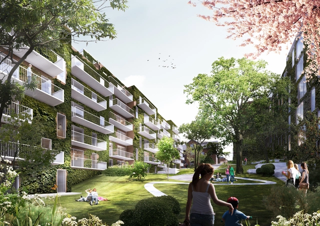 schmidt hammer lassen Architects Wins Competition to Design a Residential Block in Aarhus - Residential Architecture, Garden, Facade