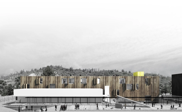 Romero Silva Arquitectos + Anagramma Arquitectos, mención honrosa en concurso del futuro edificio FADEU-CMPC - Universidad, Fachada