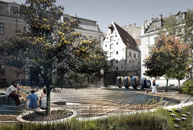 U-R-A's Alberta Square Renovation in Latvia Evokes Maritime and Beverage History - Garden, Facade