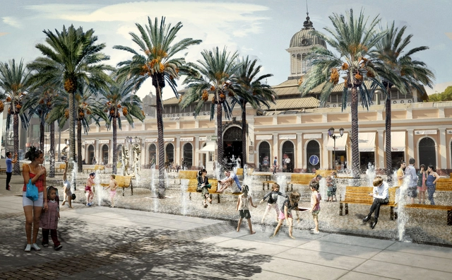 SHIFT arquitectos & Asociados, segundo lugar en concurso de la nueva Explanada de los Mercados en Santiago - Plan Maestro, Fachada, Arco, Arcada, Pilares