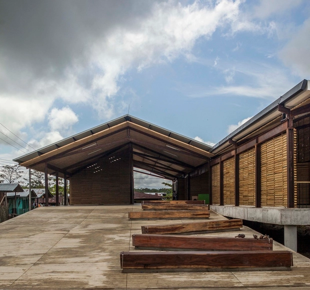 Parque Educativo Saberes Ancestrales / Mauricio Valencia + Diana Herrera + Lucas Serna + Farhid Maya - Arquitectura Educacional, Fachada, Fijación Vigas