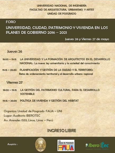 Foro Universidad, Ciudad, Patrimonio y Vivienda en los Planes de Gobierno 2016-2021 / Auditorio IBEROTEC - Imagen Principal