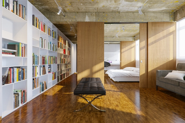 Apartamento GL / Estúdio MRGB - Edifício De Apartamentos, Dormitório, Viga, Porta, Cama