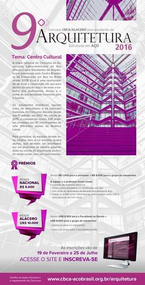 Últimas semanas para a inscrição no 9º Concurso para Estudantes de Arquitetura do CBCA - Imagem de Destaque